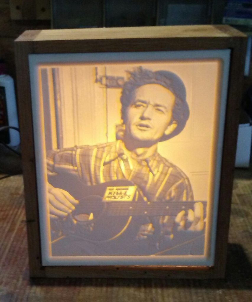 Carved Woody Guthrie Lithopane